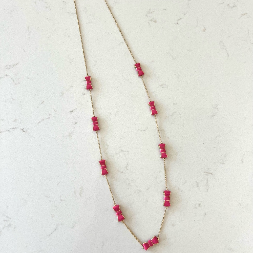 Kate Spade Pink Bow Long Station Necklace New